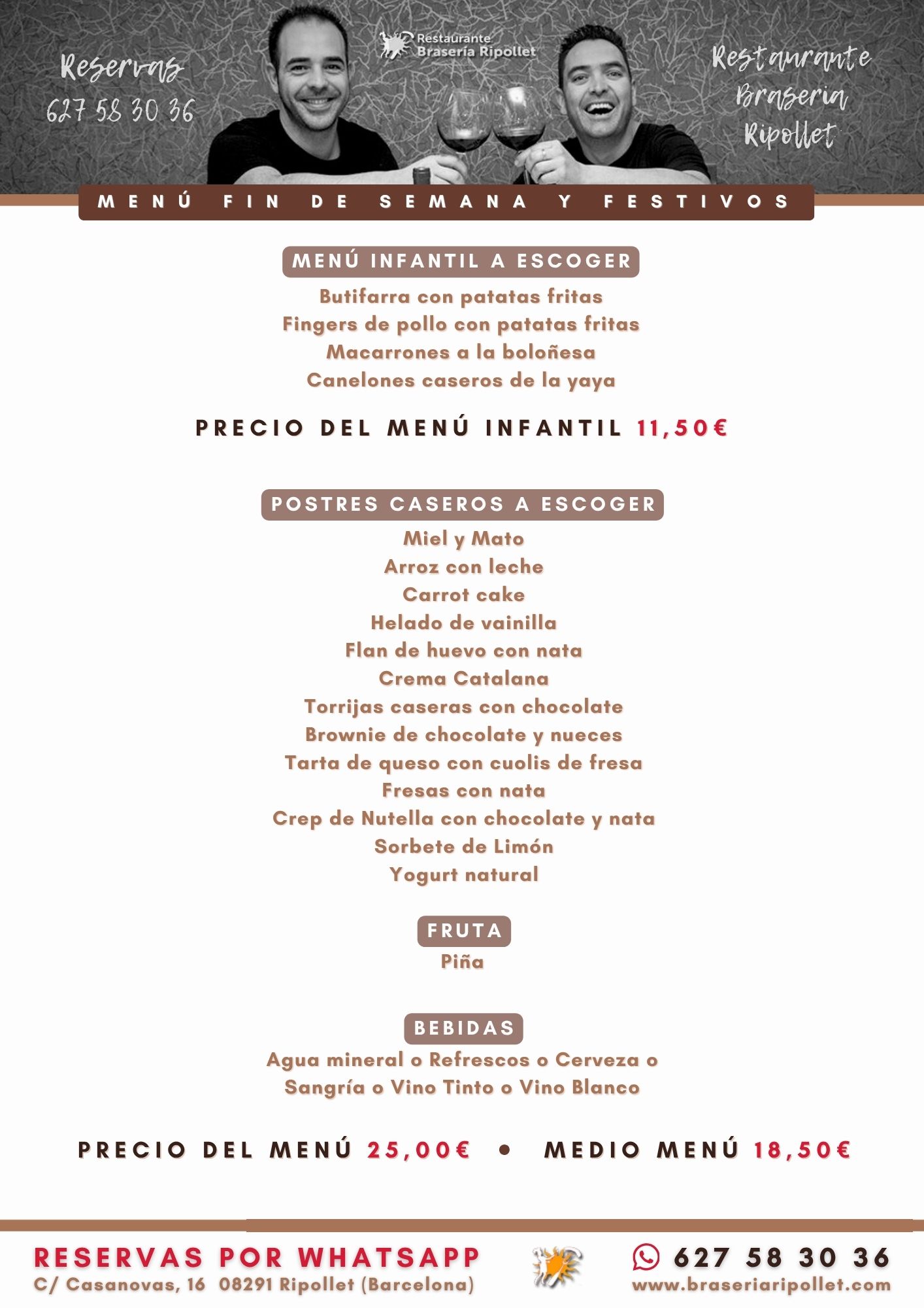 BraseriaRipollet Menu Findesemana Festivos 2