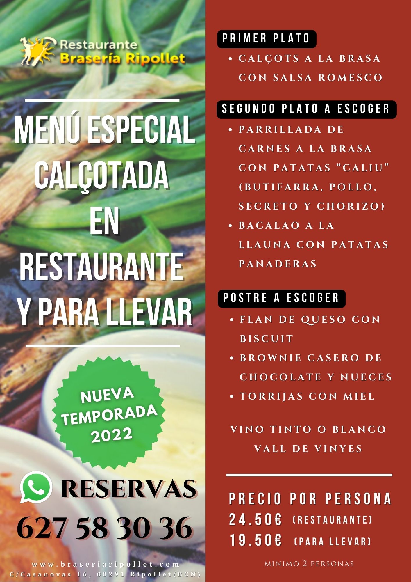 Menu Especial Calçotada2022